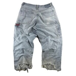 Tommy Jeans Jeans Mens 36x30 Blue Light Wash Relaxed Carpenter Distressed Frayed